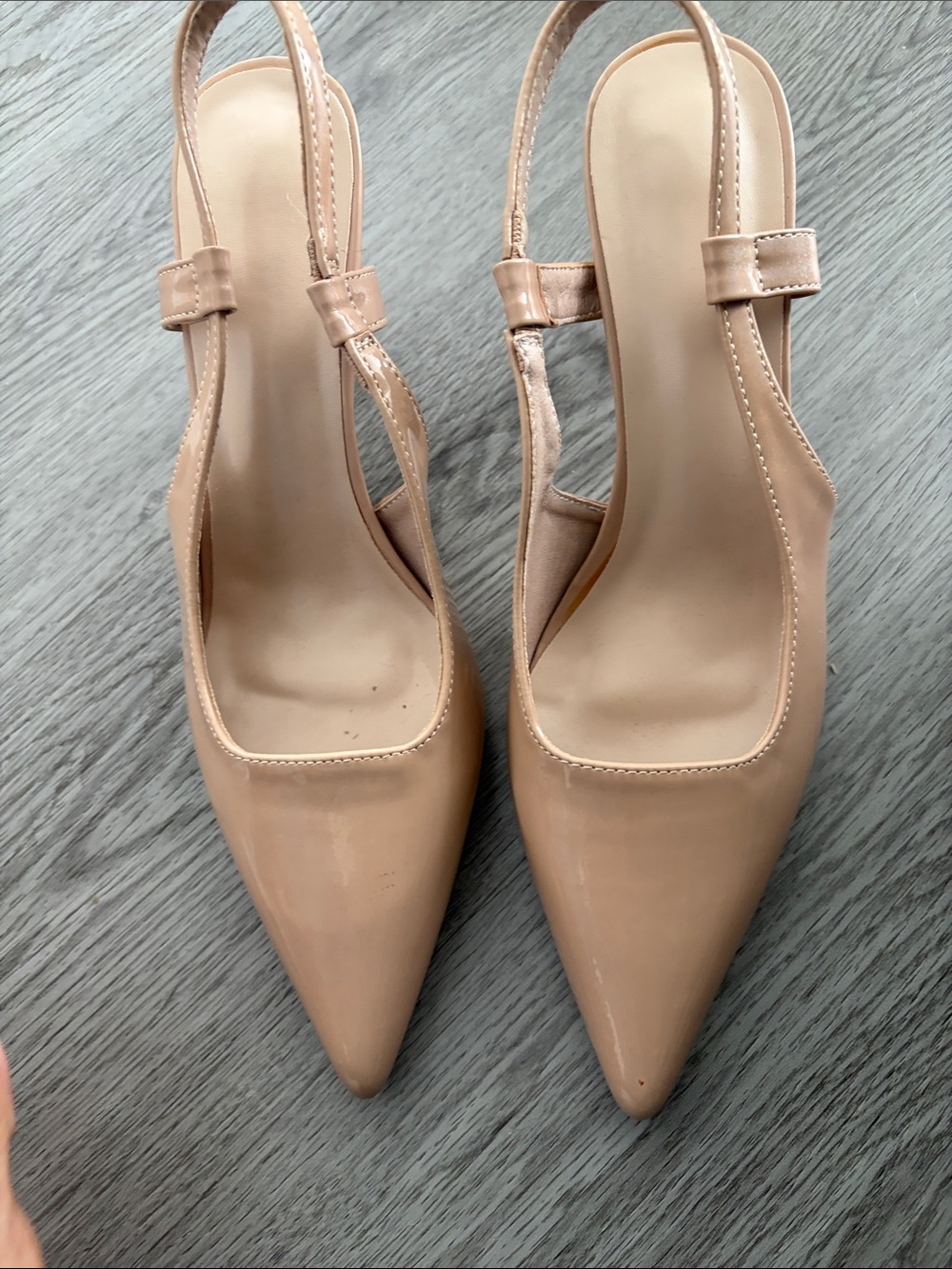 Nude Patent Pointed Slingback Heels